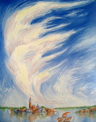 油画 蓝天白云图片