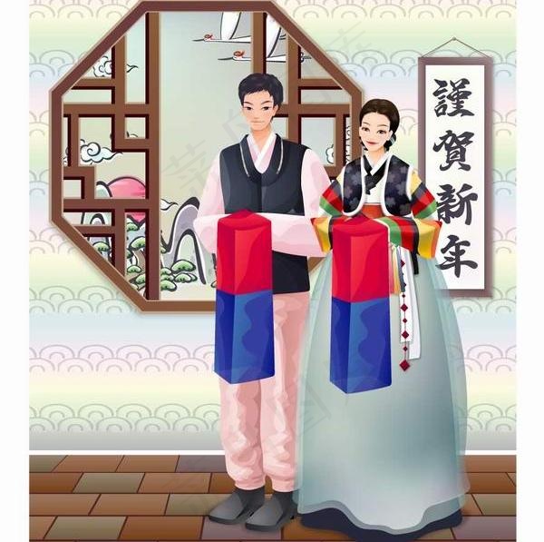 2007最新韩服夫妻谨贺新年AI矢...ai矢量模版下载