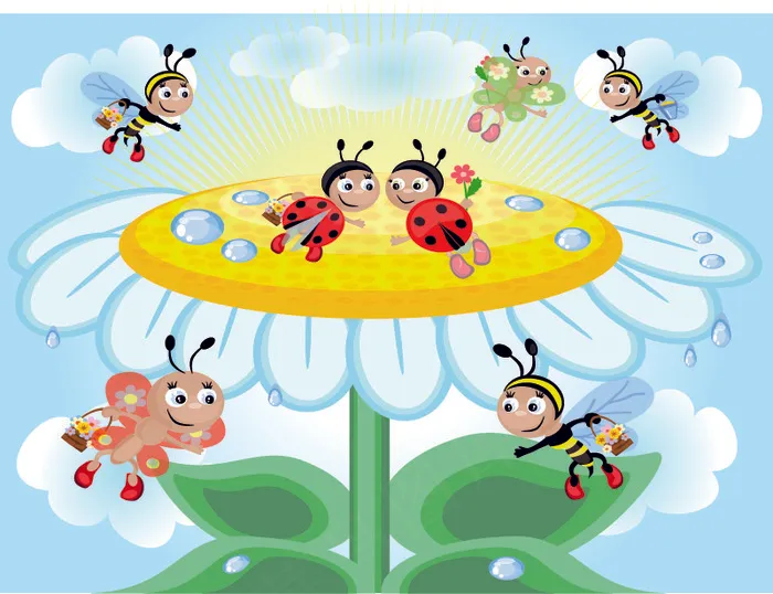 精美卡通蜜蜂采蜜矢量eps,ai矢量模版下载