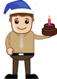 蜡烛-卡通商业性质的圣诞晚会蛋糕