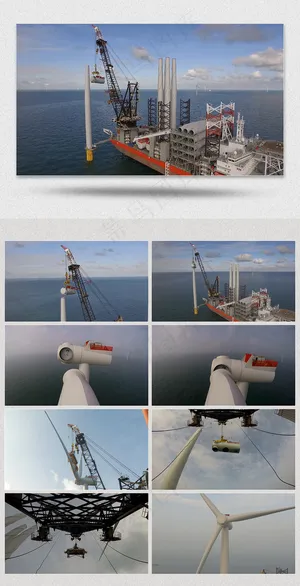 海上风力发电安装施工视频素材