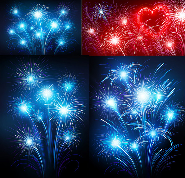 彩色绽放烟花矢量素材