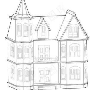 线描欧式房子图片