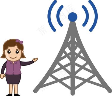 女孩表现出电视信号塔