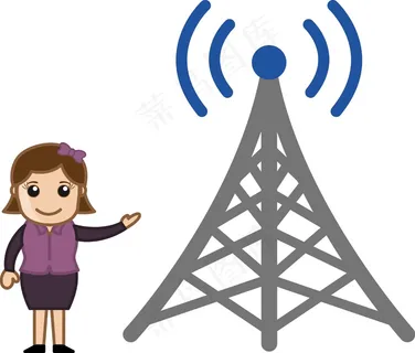 女孩表现出电视信号塔