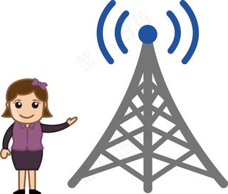 女孩表现出电视信号塔