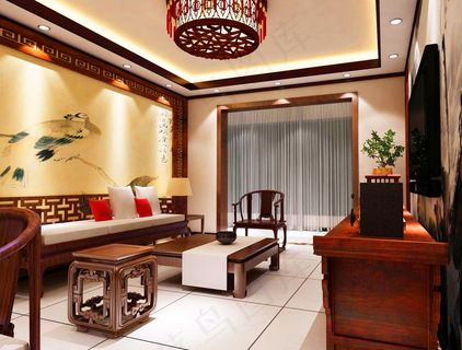 小户型中式客厅实木家具装修效果图