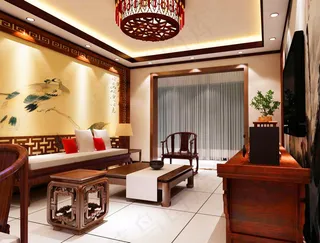 小户型中式客厅实木家具装修效果图