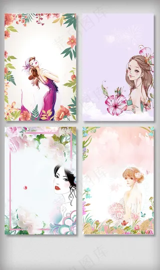 春季上新唯美少女海报背景元素