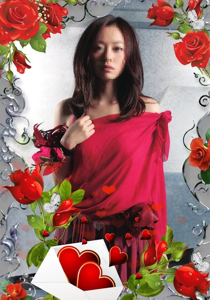 情人节玫瑰花边相框模板图片(2421X3661(DPI:300))psd模版下载