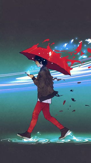 插画拿伞的人高清摄影图片