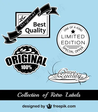 复古的黑色和蓝色贴纸收藏