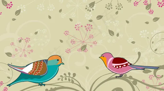 手绘春天花纹背景矢量素材