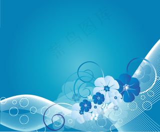 蓝色花朵与动感线条矢量图