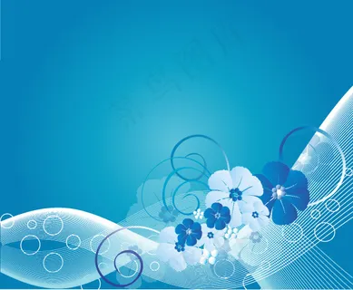 蓝色花朵与动感线条矢量图 蓝色花朵与动感线条矢量图