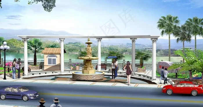 滨江路景观绿化效果图图片(4096X2442(DPI:72))psd模版下载