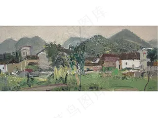 村庄风景油画