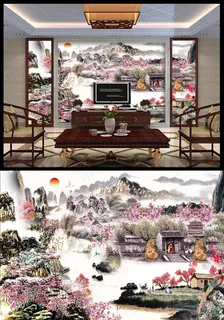 中式水墨画背景墙山水壁画 中式水墨画背景墙山水壁画