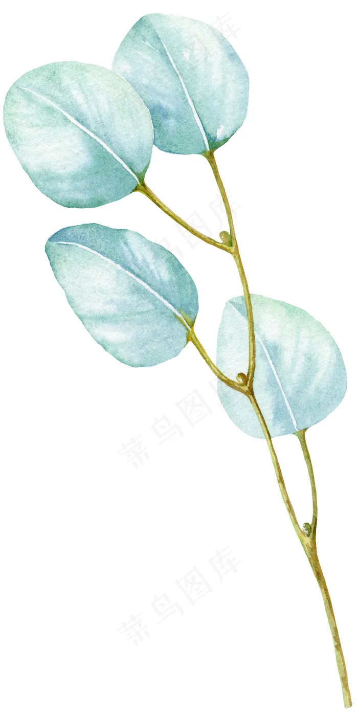 手绘蓝色叶子png元素素材