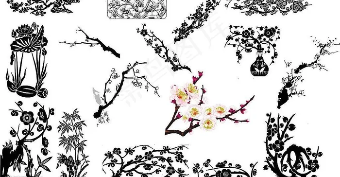 梅花荷花竹子图片cdr矢量模版下载