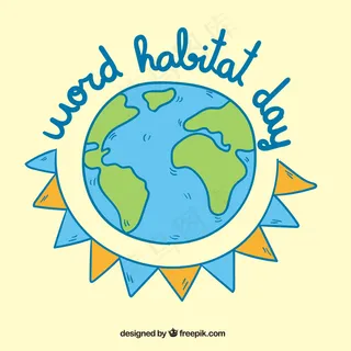 手工绘制的世界和花环的世界日可爱背景 手工绘制的世界和花环的世界日可爱背景