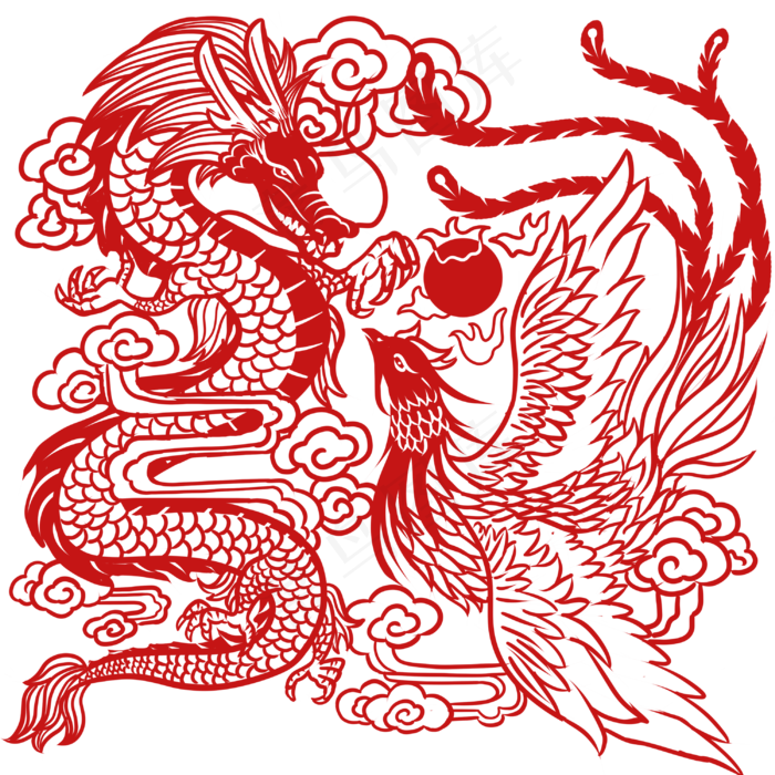 中国风红色龙窗花剪纸,免抠元素