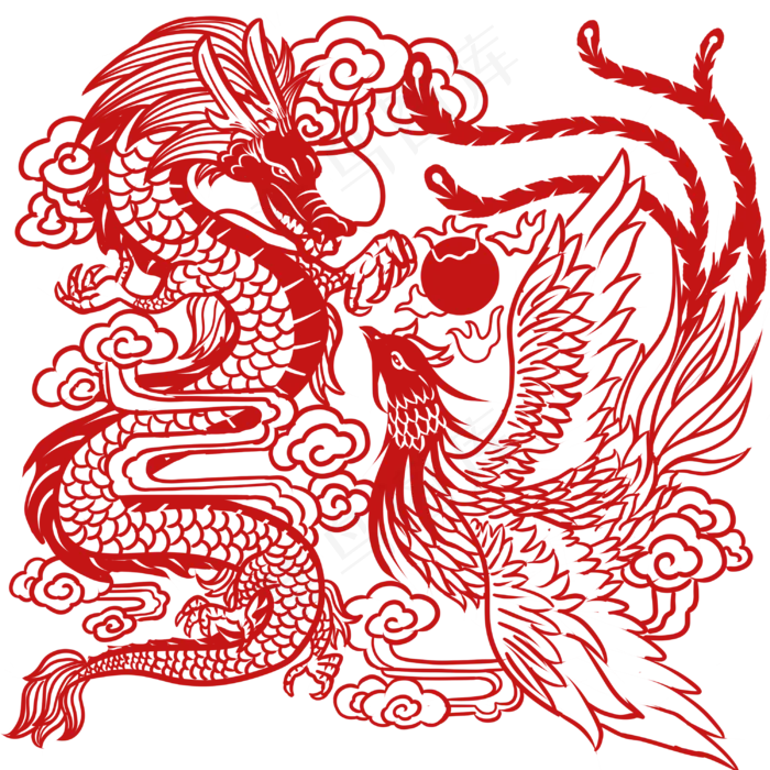 中国风红色龙窗花剪纸,免抠元素(3000*3000px 300 dpi )psd模版下载