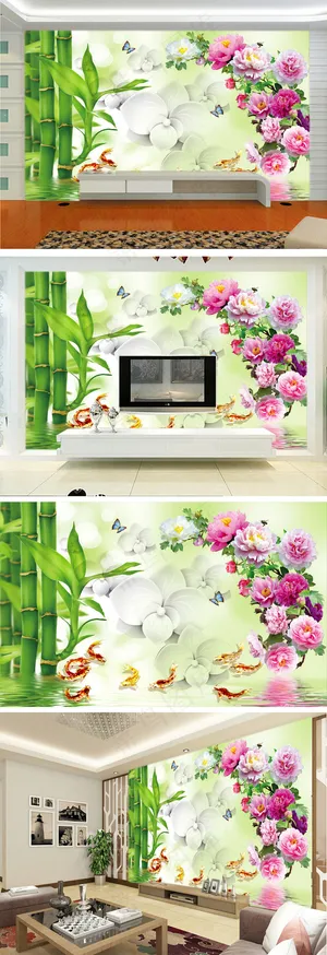 水中竹子3D立体电视背景墙 水中竹子3D立体电视背景墙