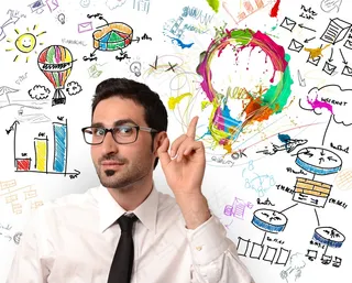 信息图表与思考问题的商务男士