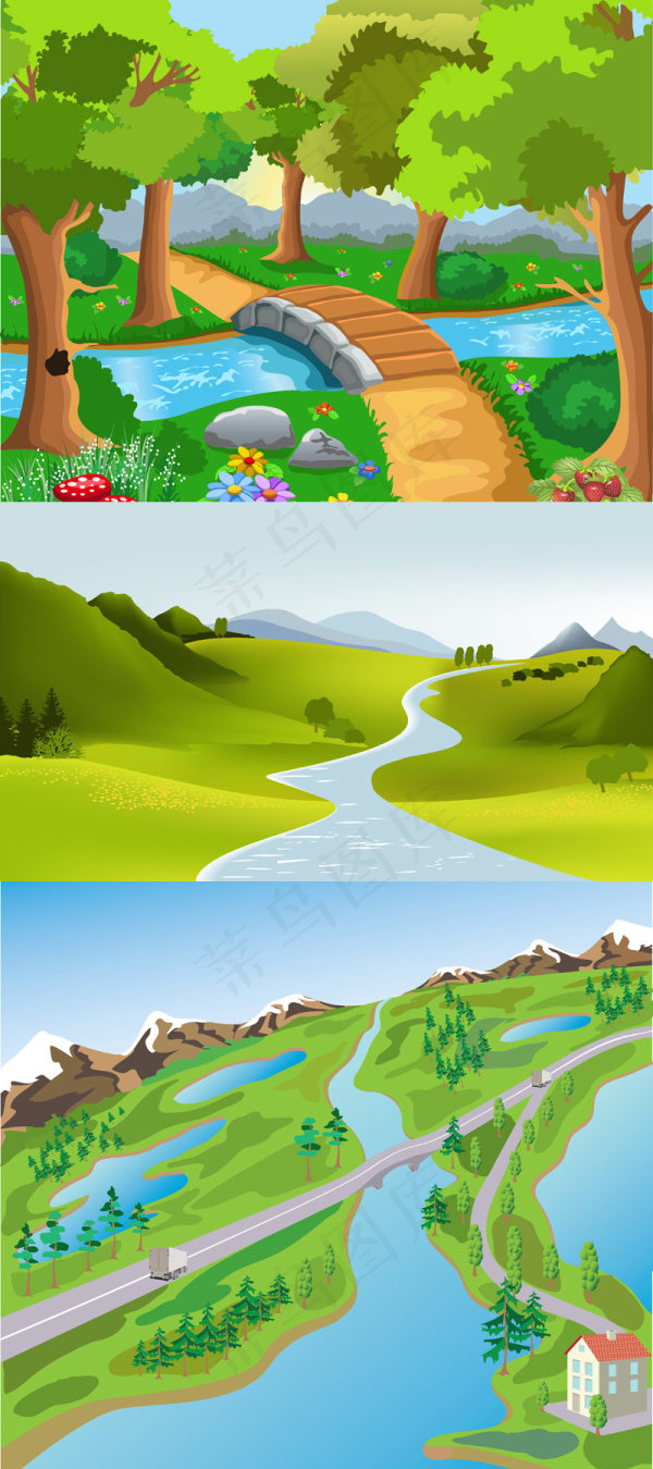可爱的卡通风景——矢量素材
