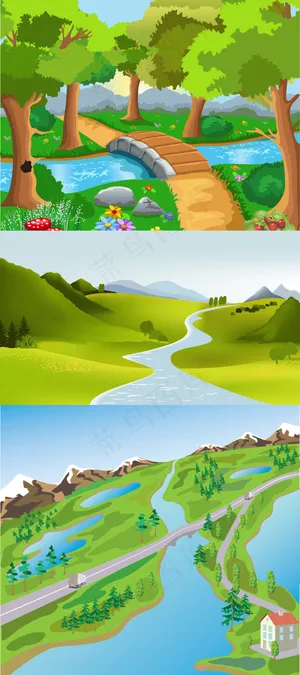 可爱的卡通风景——矢量素材