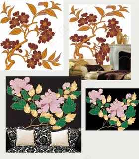 植物花卉壁画矢量图 植物花卉壁画矢量图
