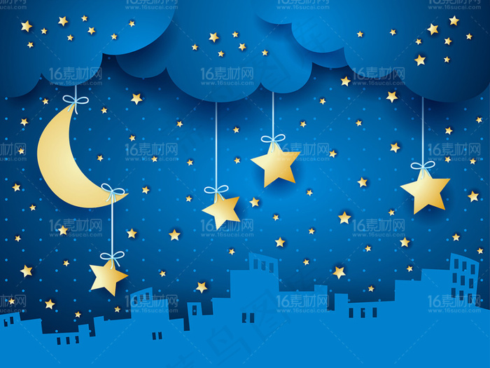 唯美的夜空景色矢量素材