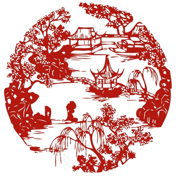 江南剪纸ai矢量模版下载