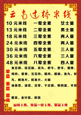 云南过桥米线菜单