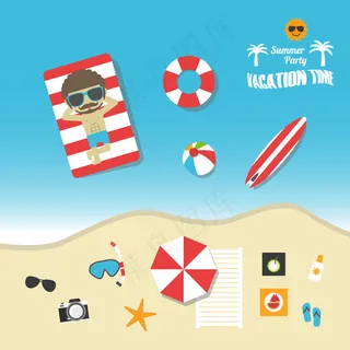 欢乐夏日海滨派对休闲时光旅游矢量