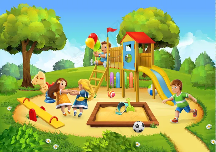 幼儿儿童玩耍场景矢量集合eps,ai矢量模版下载