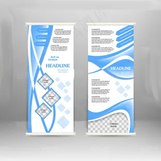 浅蓝色线条易拉宝模板矢量素材