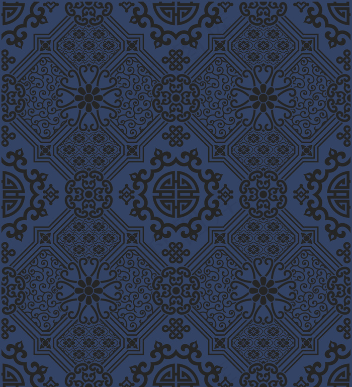 中国中式和风民族风格蓝色花纹瓷器手绘背景底纹图案矢量图片素材