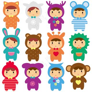 卡通生肖动物儿童插画风格人物元素矢...