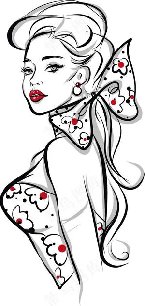 手绘矢量线条美女合集