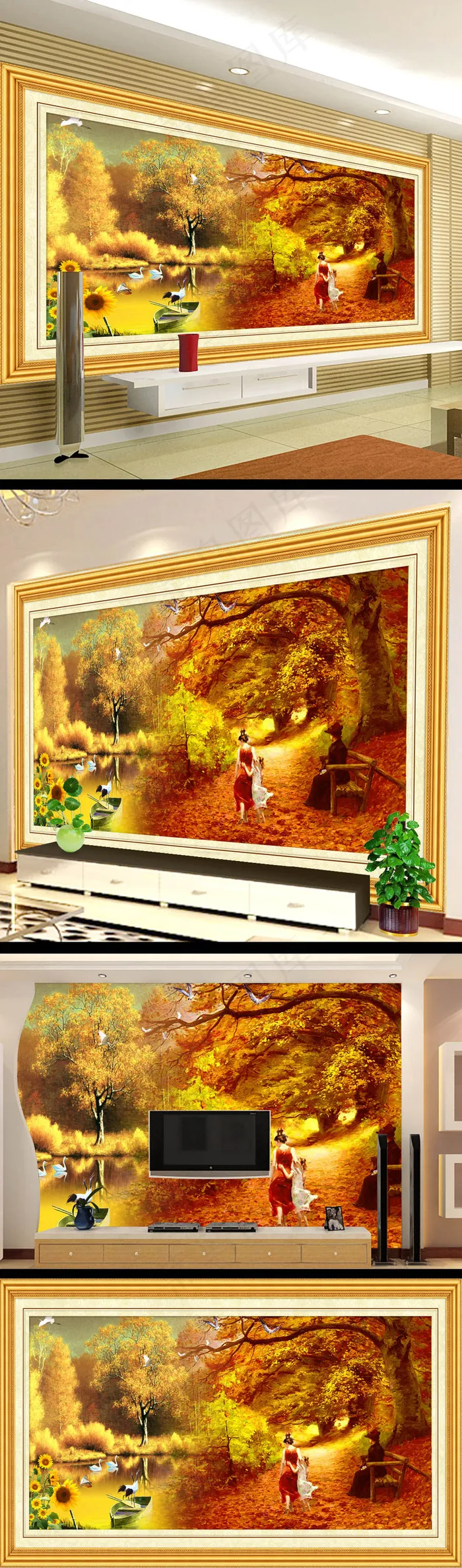 秋季树林风景画电视背景墙设计(9070X5669(DPI:72))psd模版下载