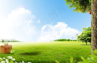 蓝天草地背景