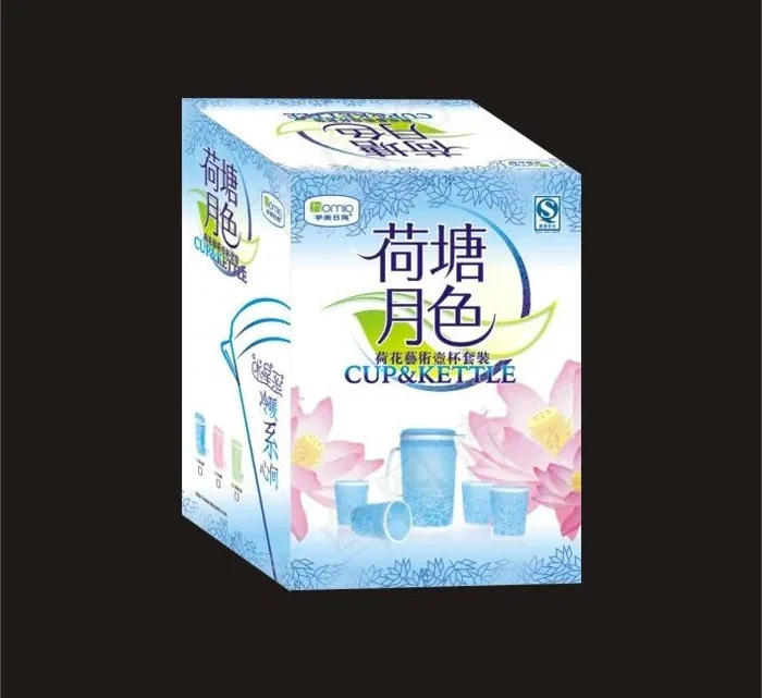 荷墉月色水杯包装礼盒 (展开图)图...cdr矢量模版下载