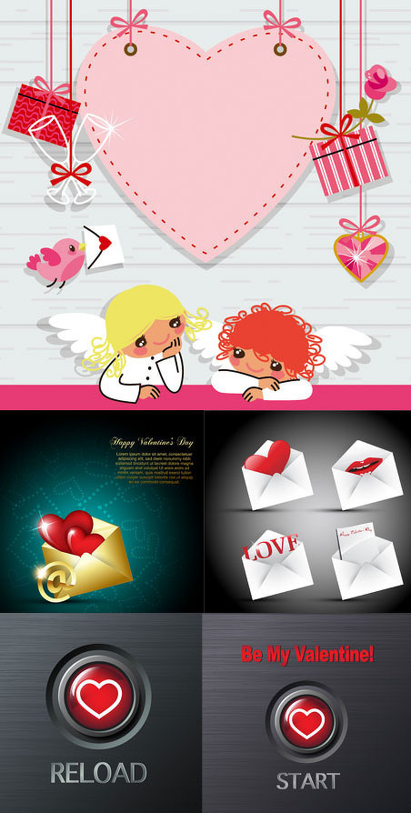 爱心信封情书天使玫瑰矢量素材