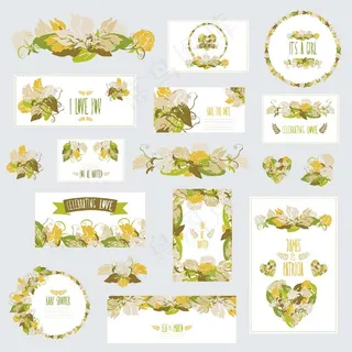 清新绿色花朵婚礼卡片模板下载