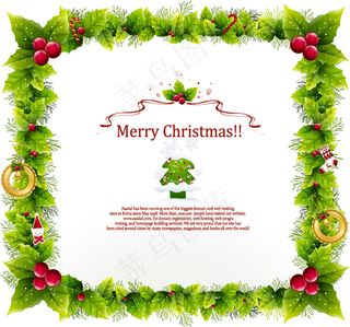 浆果装饰绿叶边框卡片矢量素材