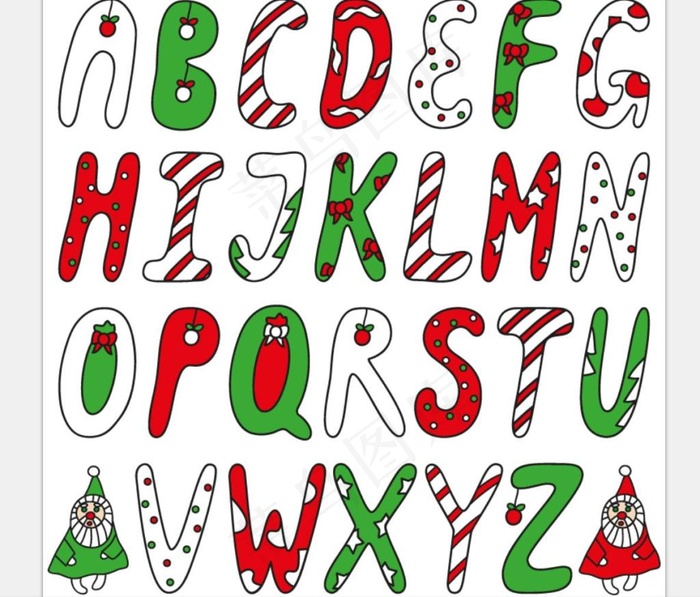 26个创意圣诞字母矢量图