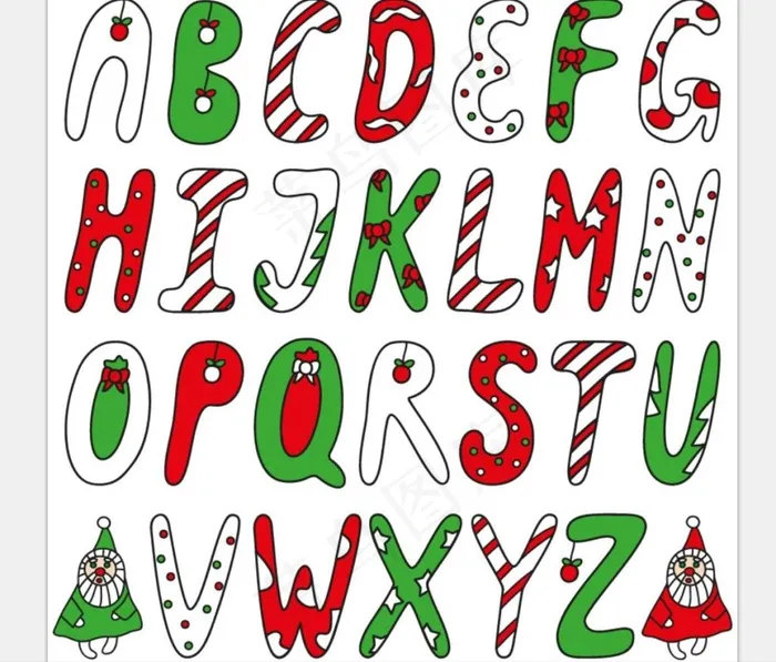 26个创意圣诞字母矢量图eps,ai矢量模版下载