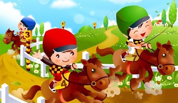 卡通儿童马术运动矢量素材